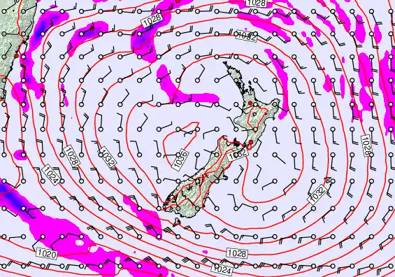New Zealand forecast chart for Saturday, May 2nd, 2026 at 12:00 AM