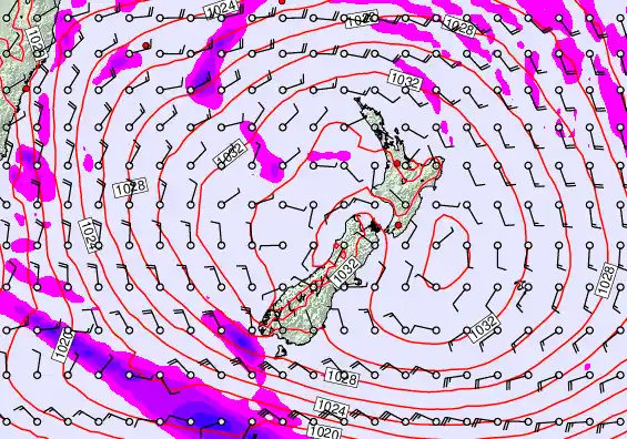 New Zealand forecast chart for Saturday, May 2nd, 2026 at 6:00 AM