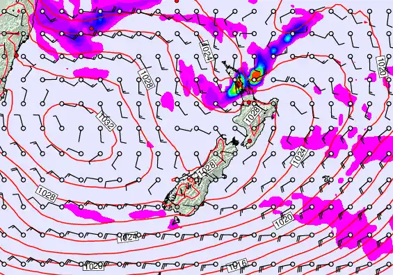 New Zealand forecast chart for Thursday, April 23rd, 2026 at 6:00 PM