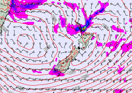 New Zealand forecast chart for Friday, April 24th, 2026 at 12:00 AM