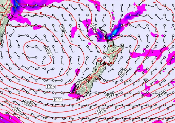 New Zealand forecast chart for Friday, April 24th, 2026 at 6:00 AM