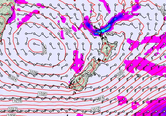 New Zealand forecast chart for Friday, April 24th, 2026 at 6:00 PM