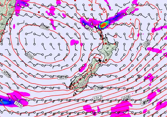New Zealand forecast chart for Saturday, April 25th, 2026 at 6:00 AM