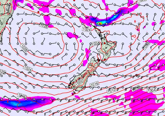 New Zealand forecast chart for Saturday, April 25th, 2026 at 12:00 PM