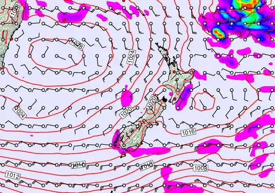 New Zealand forecast chart for Monday, April 27th, 2026 at 12:00 PM