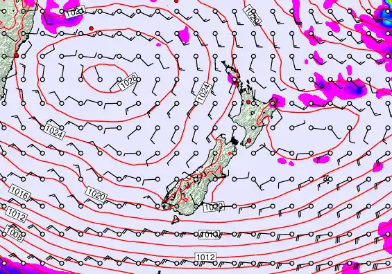 New Zealand forecast chart for Tuesday, April 28th, 2026 at 6:00 AM