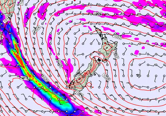 New Zealand forecast chart for Saturday, May 2nd, 2026 at 12:00 PM