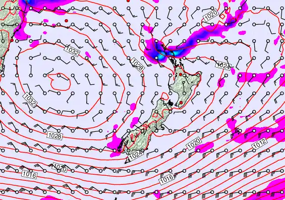 New Zealand forecast chart for Friday, April 24th, 2026 at 12:00 PM