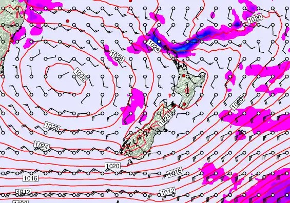 New Zealand forecast chart for Friday, April 24th, 2026 at 6:00 PM
