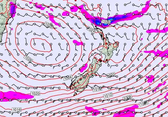 New Zealand forecast chart for Saturday, April 25th, 2026 at 6:00 AM
