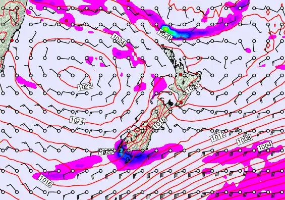 New Zealand forecast chart for Saturday, April 25th, 2026 at 6:00 PM