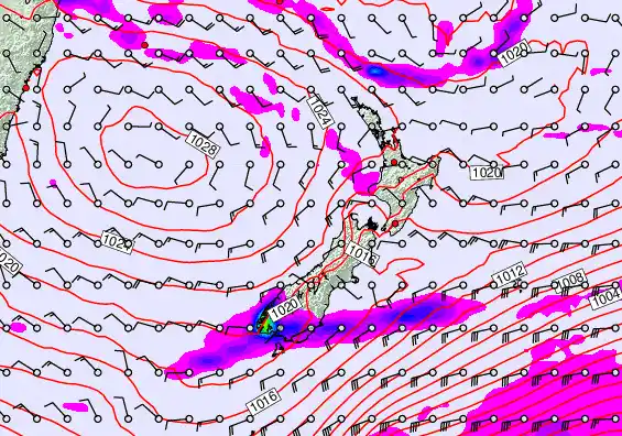 New Zealand forecast chart for Sunday, April 26th, 2026 at 12:00 AM