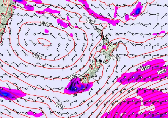 New Zealand forecast chart for Sunday, April 26th, 2026 at 6:00 AM