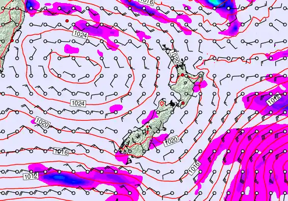 New Zealand forecast chart for Sunday, April 26th, 2026 at 6:00 PM