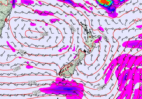 New Zealand forecast chart for Monday, April 27th, 2026 at 12:00 AM
