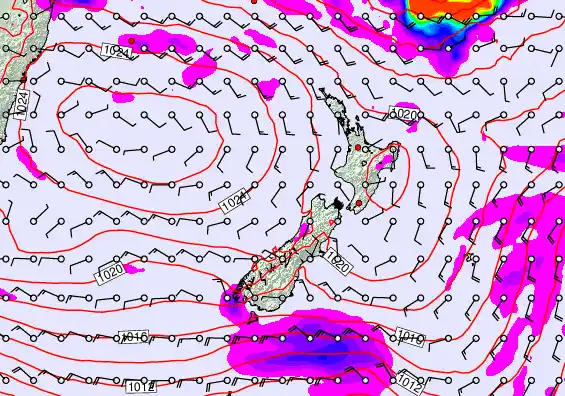 New Zealand forecast chart for Monday, April 27th, 2026 at 6:00 AM
