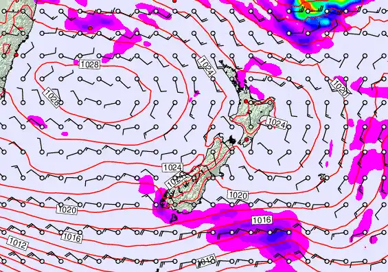 New Zealand forecast chart for Monday, April 27th, 2026 at 12:00 PM