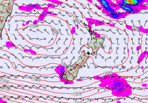 New Zealand forecast chart for Monday, April 27th, 2026 at 6:00 PM