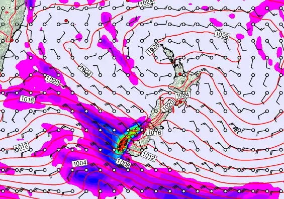 New Zealand forecast chart for Saturday, May 2nd, 2026 at 6:00 AM
