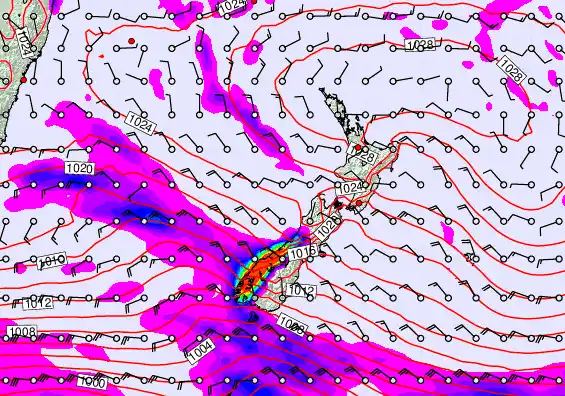 New Zealand forecast chart for Saturday, May 2nd, 2026 at 12:00 PM