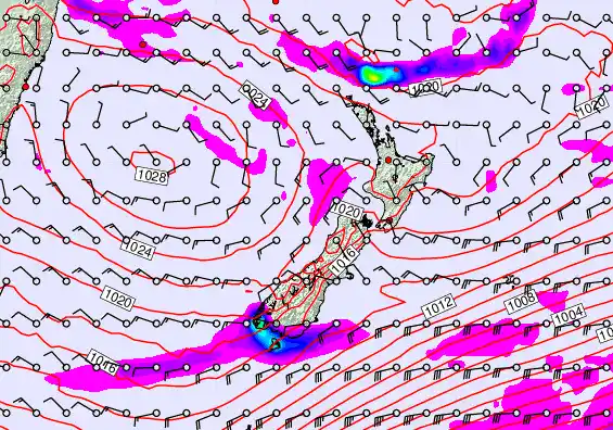 New Zealand forecast chart for Saturday, April 25th, 2026 at 6:00 PM