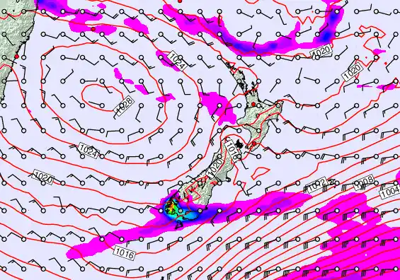 New Zealand forecast chart for Sunday, April 26th, 2026 at 12:00 AM