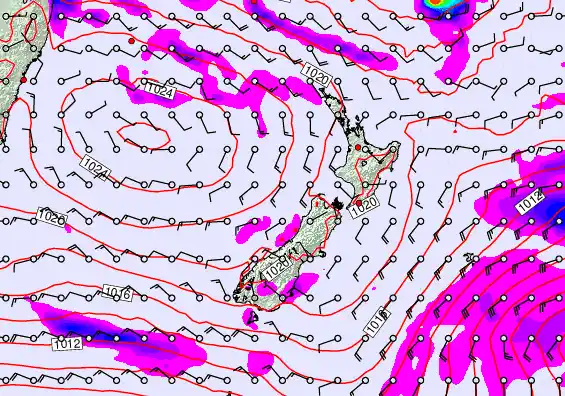 New Zealand forecast chart for Sunday, April 26th, 2026 at 6:00 PM