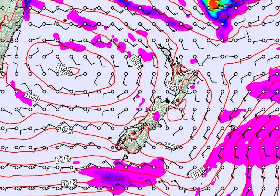 New Zealand forecast chart for Monday, April 27th, 2026 at 12:00 AM