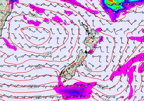 New Zealand forecast chart for Monday, April 27th, 2026 at 6:00 AM