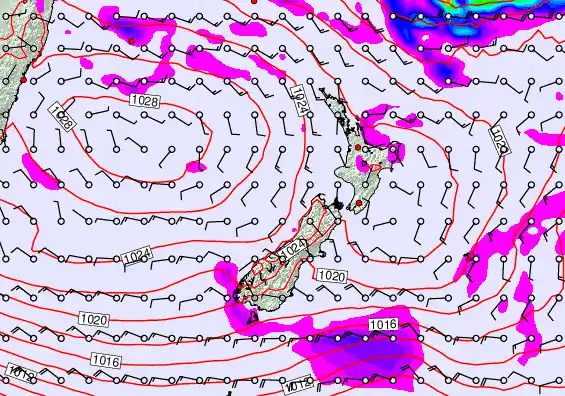New Zealand forecast chart for Monday, April 27th, 2026 at 12:00 PM