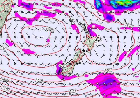 New Zealand forecast chart for Monday, April 27th, 2026 at 6:00 PM