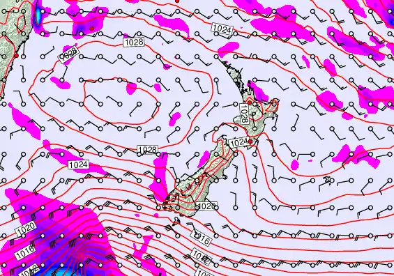 New Zealand forecast chart for Tuesday, April 28th, 2026 at 6:00 PM