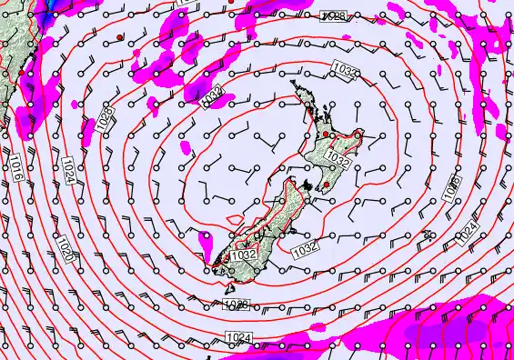 New Zealand forecast chart for Saturday, May 2nd, 2026 at 12:00 AM