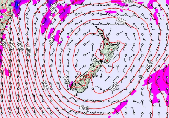 New Zealand forecast chart for Saturday, May 2nd, 2026 at 12:00 PM