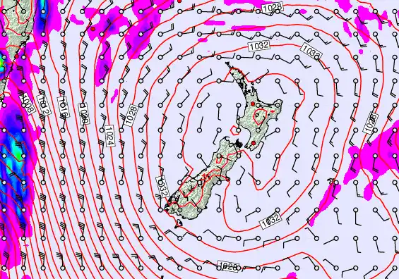 New Zealand forecast chart for Saturday, May 2nd, 2026 at 6:00 PM