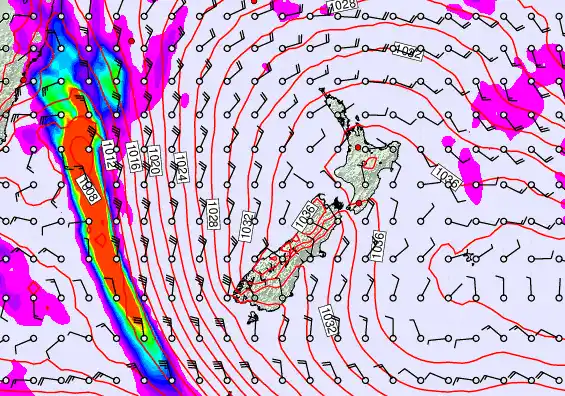 New Zealand forecast chart for Sunday, May 3rd, 2026 at 12:00 PM