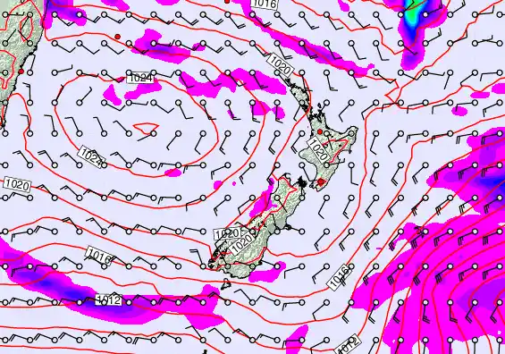 New Zealand forecast chart for Sunday, April 26th, 2026 at 6:00 PM