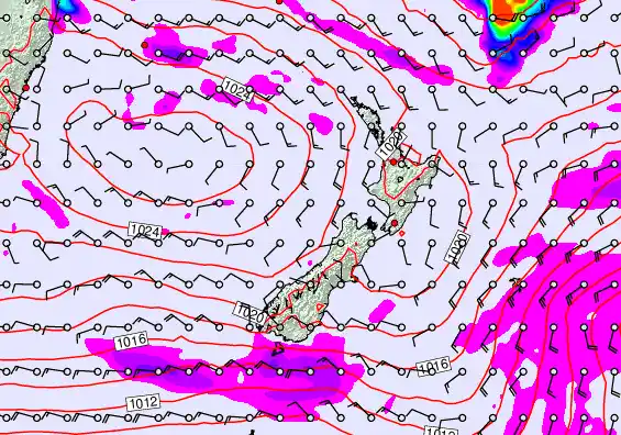 New Zealand forecast chart for Monday, April 27th, 2026 at 12:00 AM