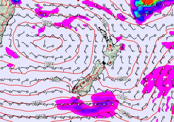 New Zealand forecast chart for Monday, April 27th, 2026 at 6:00 AM