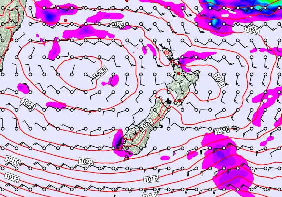 New Zealand forecast chart for Monday, April 27th, 2026 at 6:00 PM