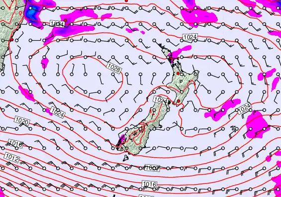 New Zealand forecast chart for Tuesday, April 28th, 2026 at 6:00 AM