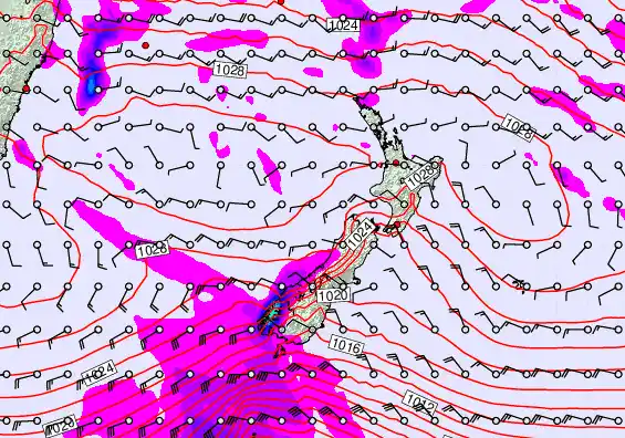 New Zealand forecast chart for Wednesday, April 29th, 2026 at 12:00 AM