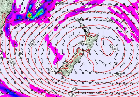 New Zealand forecast chart for Saturday, May 2nd, 2026 at 12:00 AM
