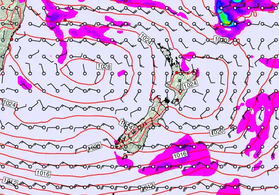 New Zealand forecast chart for Monday, April 27th, 2026 at 12:00 PM
