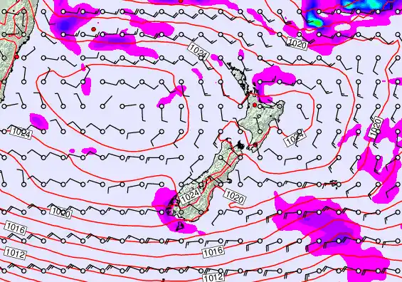 New Zealand forecast chart for Monday, April 27th, 2026 at 6:00 PM