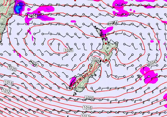 New Zealand forecast chart for Tuesday, April 28th, 2026 at 6:00 AM