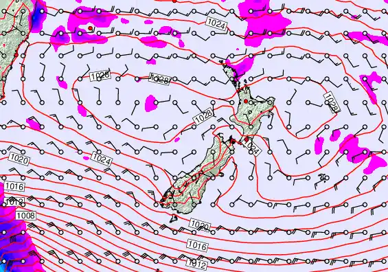 New Zealand forecast chart for Tuesday, April 28th, 2026 at 12:00 PM