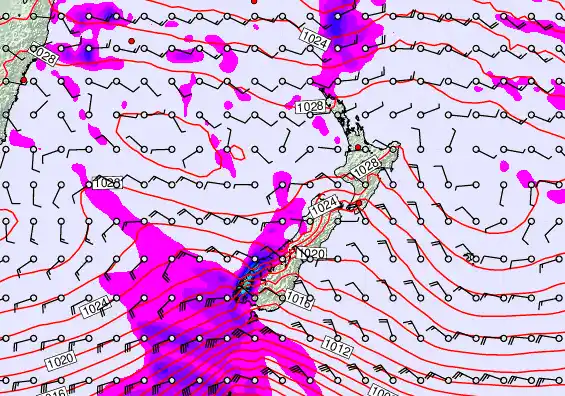 New Zealand forecast chart for Wednesday, April 29th, 2026 at 12:00 AM