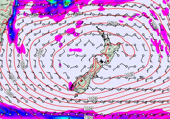 New Zealand forecast chart for Saturday, May 2nd, 2026 at 12:00 AM