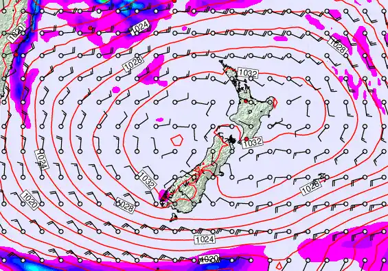 New Zealand forecast chart for Saturday, May 2nd, 2026 at 6:00 AM